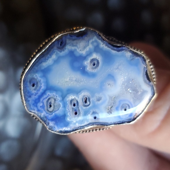 New Blue Solar Quartz Agate Druzy 925 Silver Statement Ring. - Picture 8 of 16